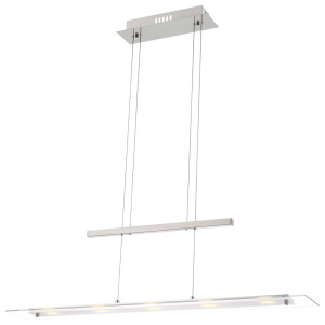 LED Pendelleuchte, höhenverstellbar, Silber, Glas, H 150 cm