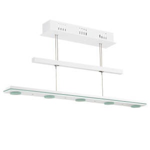 Zugpendelleuchte, Aluminium weiß, Glas satiniert, H 86-158 cm