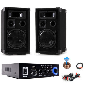 Anlage mit PA Boxen und Bluetooth Verstärker DJ-Compact 3