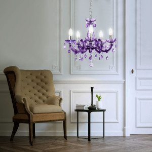 Kronleuchter, Lüster, Kristall, lila, 5-flammig, H 128 cm