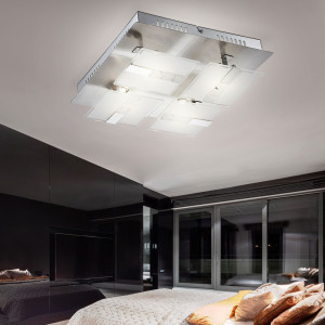 LED Deckenlampe, Glas satiniert, Chrom, L 30 cm