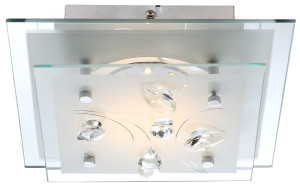 LED Deckenleuchte, Chrom, Kristalle, Glas Muster, L 24 cm