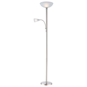 LED Deckenfluter aus Nickel und Chrom mit alabaster Optik Schirm