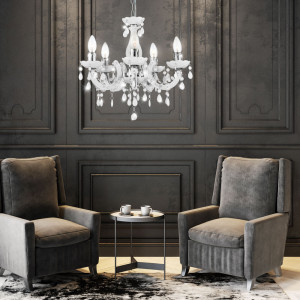 Eleganter LED Kronleuchter in weiß mit Acryldekor