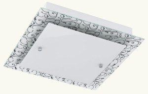 Design LED Deckenlampe aus Stahl und Glas mit Dekor