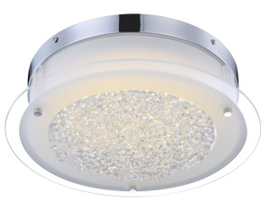 LED Deckenlampe, Chrom, Glas, Rand klar, Kristalle, 36 cm