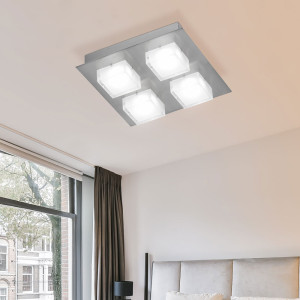 LED Deckenleuchte, Glas weiß, Nickel-matt, L 26 cm