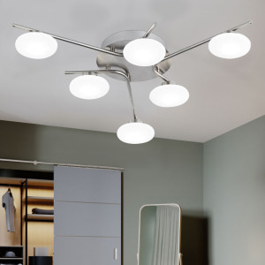 LED Deckenlampe, Glas weiß, nickel-matt, 6-Flammig, L 57 cm