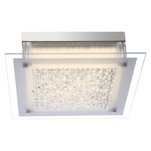 LED Deckenleuchte, Glas, Kristalle, L 36 cm, LEAH
