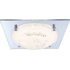 LED Deckenleuchte, Spiegelrand, Kristall-Optik, L 31,5 cm