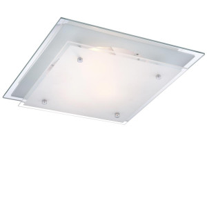 Deckenlampe, Spiegelrand, chrom, Glas, D 33,5 cm