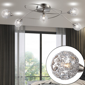 Deckenlampe, Metall, nickel-matt, Chromgeflecht, Kristalle