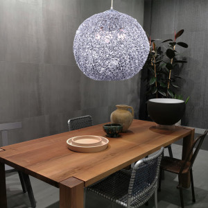 Hängelampe, Alu Geflecht Kugel, silber-weiß, H 140 cm