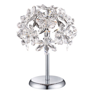 Tischlampe, Metall, Chrom, Kristall-Blüten, H 36 cm