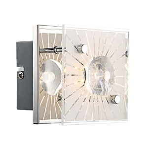 LED Wandlampe, Chrom, Glas mit Muster, Kristalle, H 10 cm