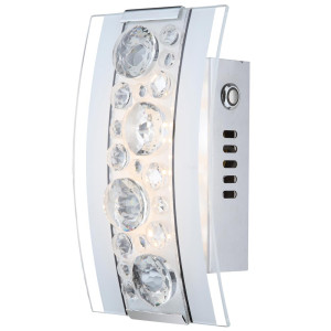 LED Wandleuchte, Glas Kristalle, Dimmer, Chrom, LOUISE