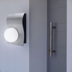 LED Außen Wandlampe, IP44, Edelstahl Glas, 7,5W 2700K, H 24,1cm