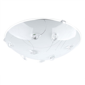 LED Deckenlampe, Glas, Kristalle, weiß, H 10cm