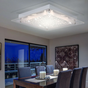 LED Deckenleuchte, Chrom satiniertes Glas, 1200 lm, warmweiß
