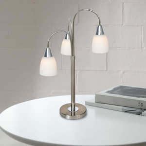 LED Tischleuchte, Glas weiß, chromfarben, 3-Flammig, H 58 cm