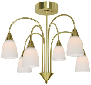 LED Kronleuchter, Lüster, Messing, Glas, 6-flammig, H 46 cm