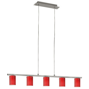 Elegante LED Hängeleuchte mit roten Glas-Schirmen