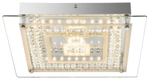 LED Deckenleuchte, Glas, Kristalle, silber, L 30 cm