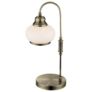 Tischlampe, Altmessing, Kabelschalter, Glas, NOSTALGIKA