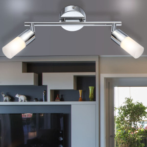 LED Deckenleuchte, Chrom, opal, bewegliche Spots, L 28 cm