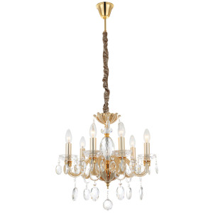 Kronleuchter, Lüster, Kristalle, gold, 6-flammig, PINJA