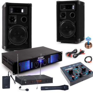 Karaoke PA Musikanlage mit Mixer und Funkmikrofon DJ-Burn 3
