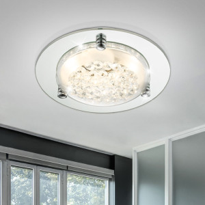 LED Deckenleuchte, Kristalle, Glas, Chrom, 22 cm
