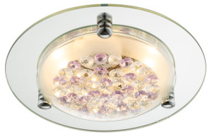 LED Deckenleuchte, Chrom, Kristalle klar lila