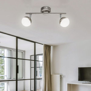 LED Deckenlampe, zwei bewegliche Spots, Chrom, Acryl