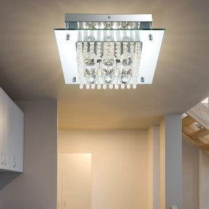 LED Deckenlampe, Chrom, Spiegelrand, Kristalle, Stäbe