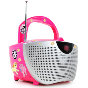 Tragbares Kinderradio in pink mit CD-Player und 300 Stickern