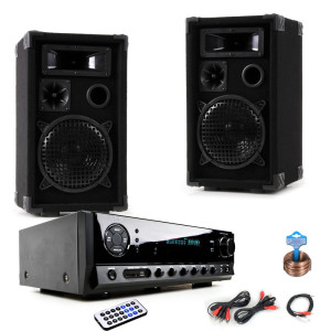 Musikanlage mit PA Boxen und Bluetooth Verstärker DJ-Compact 8