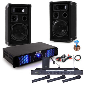 Karaoke Anlage mit Verstärker Boxen und 3 Mikros DJ-Party 8