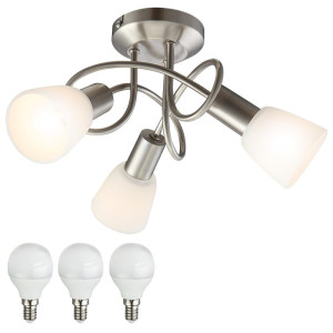 LED Deckenleuchte Nickel matt, Glasschirme weiß, PUMBA