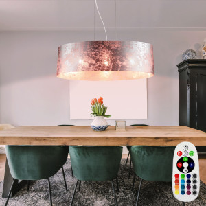 RGB LED Hängeleuchte, Textil, silber