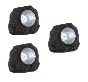 3er Set LED Solarleuchten im Steindesign mit IP44 Schutzart