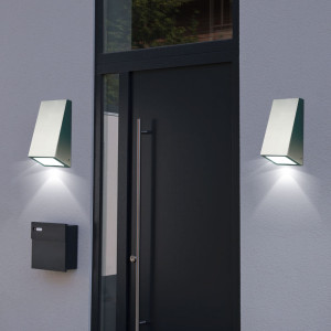 2er Set LED Wandleuchten, Edelstahl, Glas, H 14,5 cm