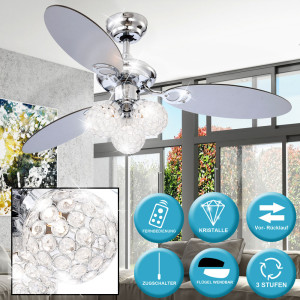 LED Deckenventilator mit Acryl Kristallglas und Fernbedienung