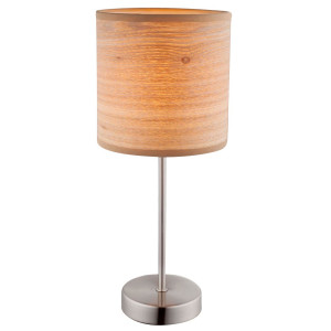 Textil Tischleuchte, Holz Optik braun, H 35 cm, AMY II