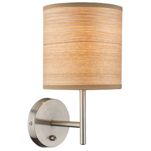 Wandleuchte, Textil Schirm, Holz-Optik, Schalter, AMY