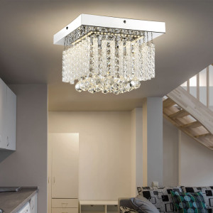 LED Deckenlampe, Chrom, Glasstäbe, Kristalle, quadratisch