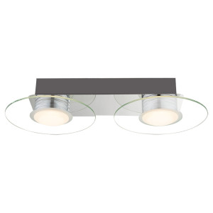 Deckenleuchte, Chrom, 2-flammig, Glas, rund, L 33 cm