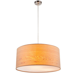 Pendelleuchte, nickel-matt, Holz Optik, Acryl-weiß, 53 cm