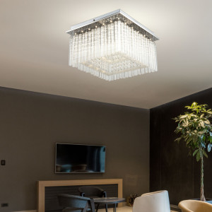 LED Deckenlampe, Chrom, Glasstäbe, Kristalle, klar
