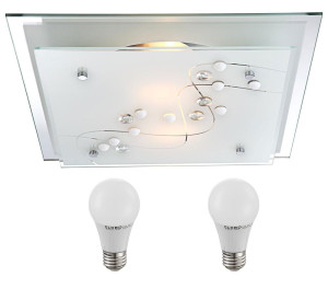 LED Deckenlampe in quadratischem Design und Dekorsteinen
